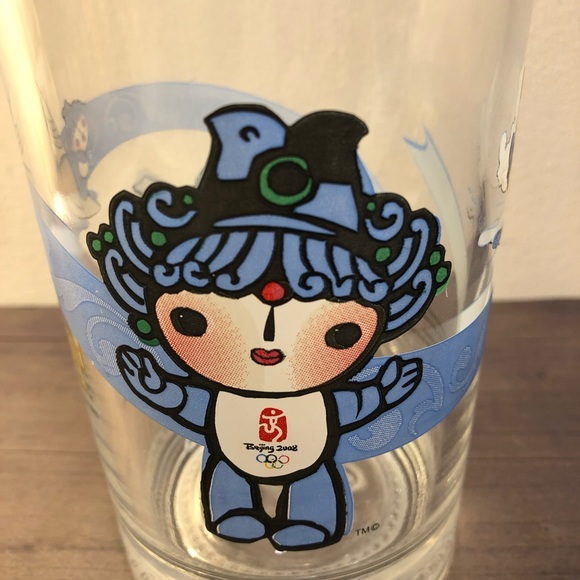 Mcdonalds 2008 Beijing Olympic Glass Cup Blue Mascot BeiBei 5" tall - Picture 7 of 8